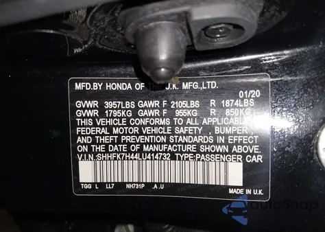 2020 Honda Civic Sport from USA, damaged, VIN SHHFK7H44LU414732